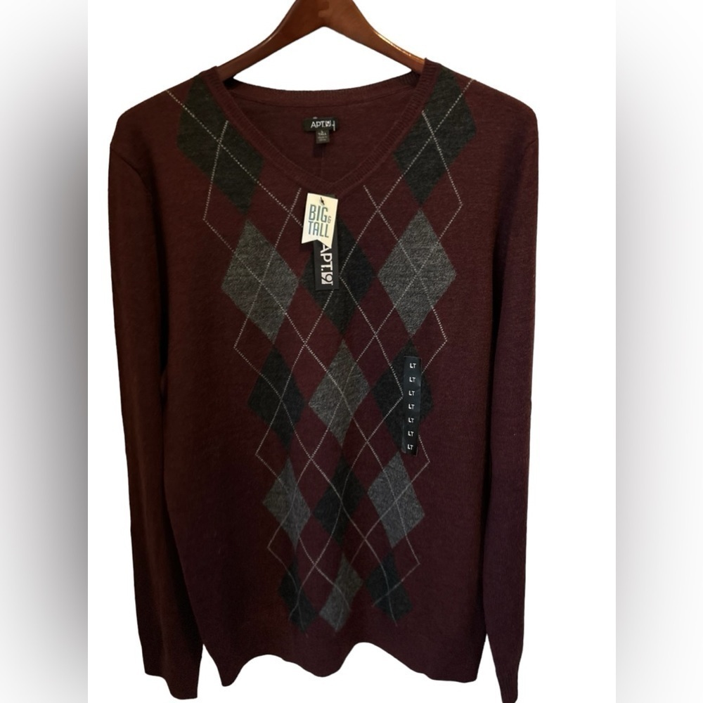 Apt. 9 Purple Merino Blend Argyle men’s Sweater Men's LT NWT